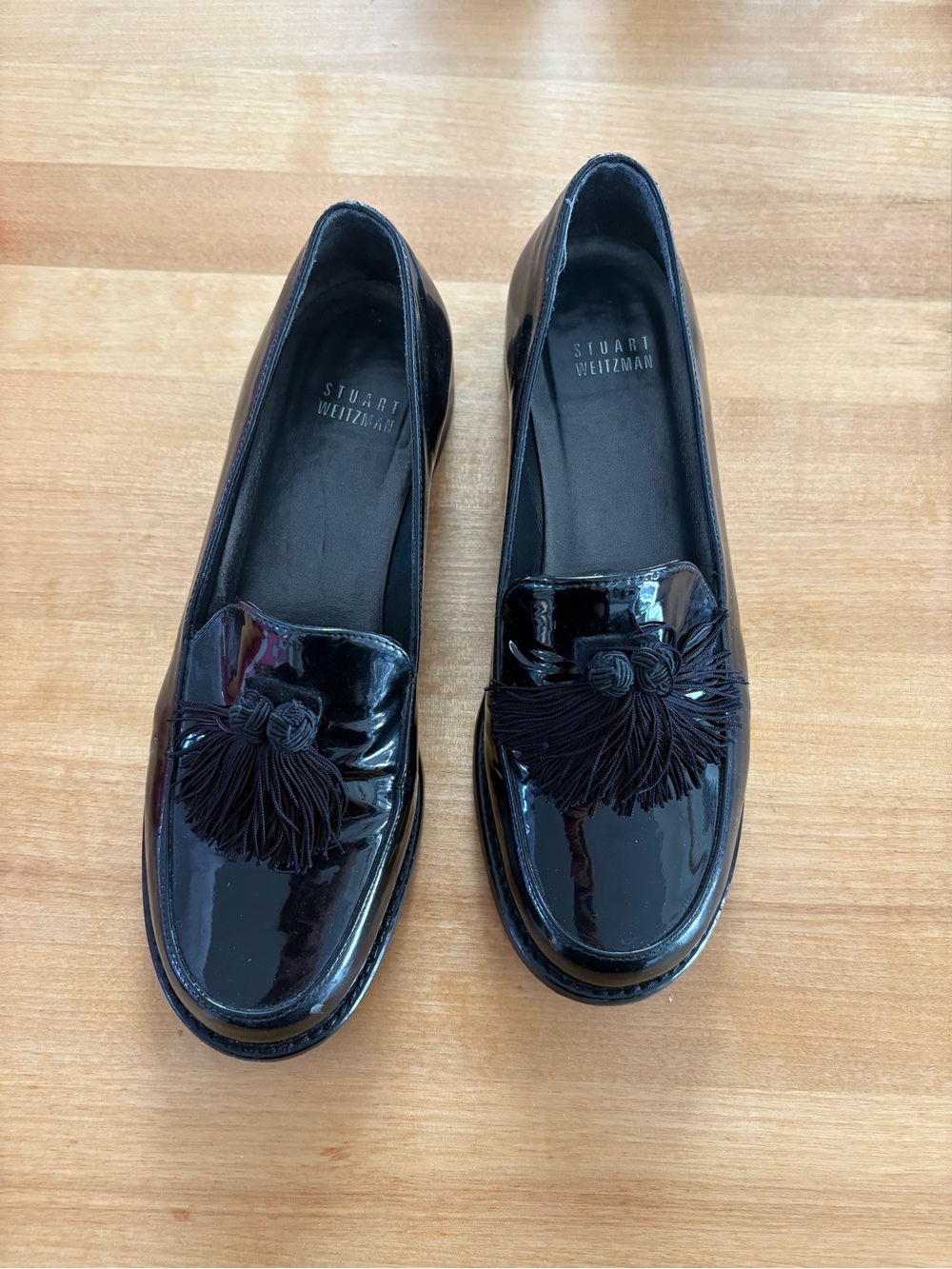 Stuart Weitzman Black Patent Leather Tassel Loafers – Size 7 M